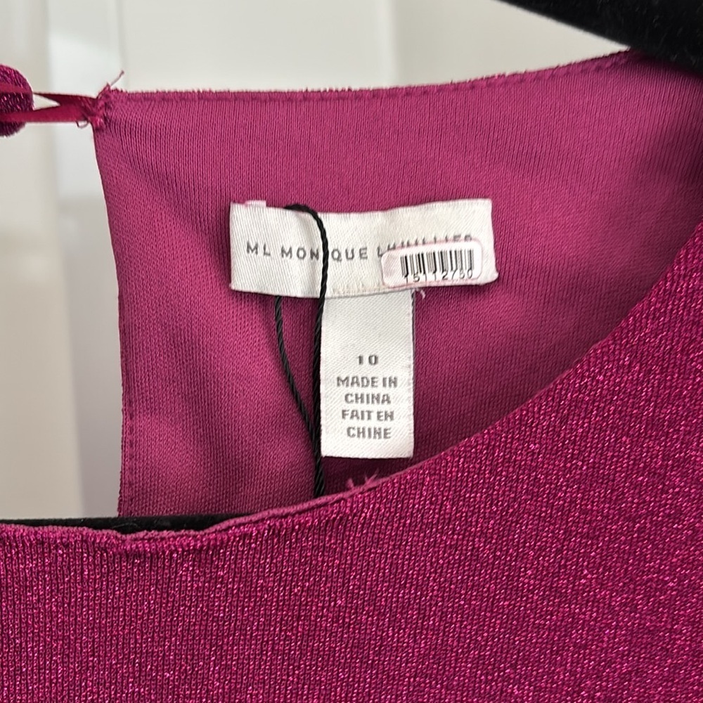 ML by Monique Lhuillier Elegant Purple Metallic Knit Long Sleeve Dress Size 10 - Picture 8 of 11